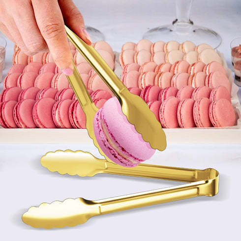 4 Pack Gold Serving Tongs, XEVOM Stainless Steel Buffet Tongs, 9 Inch Salad Serving Utensils