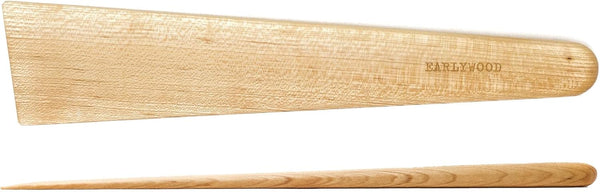 Earlywood 13 inch Multi-Purpose Handmade Wood Cooking Utensil - Egg Turner, Cast Iron Scraper