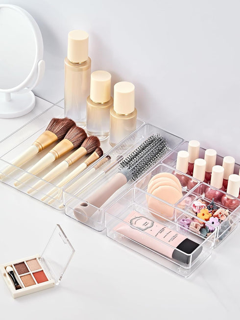 SMARTAKE 37-Piece Drawer Organizer, Non-Slip Silicone Pads, 4-Size Desk Drawer Organizer Trays for Makeup and Office