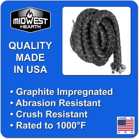 Midwest Hearth Wood Stove Replacement Gasket - Graphite Impregnated Fiberglass (1/2" x 84" Rope)