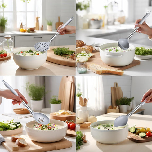 Silicone Kitchen Utensils Set, 6-Pieces Grey Cooking Utensils for Nonstick Cookware, Silicone Spatulas with Stainless