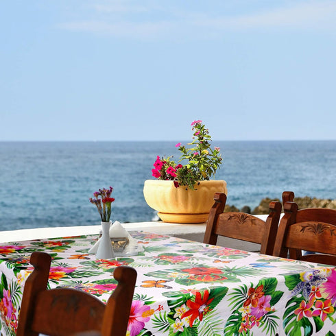 Tatuo 2 Pcs Large Summer Floral Table Cloth, Hawaiian Tropical Disposable Table Covers for Luau Party (51.2 x 86.6