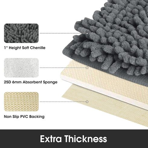 HOMEIDEAS Bathroom Rug Runner Grey, Ultra Soft Non-Slip Long Bath Rug, Thick Chenille Plush Machine Washable