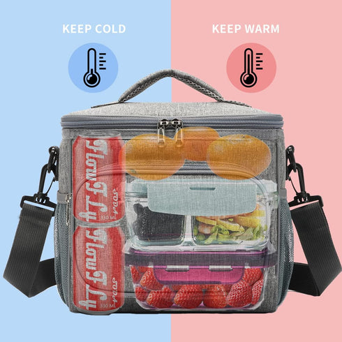 FlowFly Insulated Reusable Lunch Bag, Large Lunch Box for Women and Men, Grey