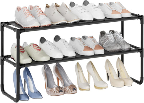 COAPUKT Long Shoe Rack, 2-Tier Stackable Shoe Organizer for Closet, Entryway, Hallway, Extra