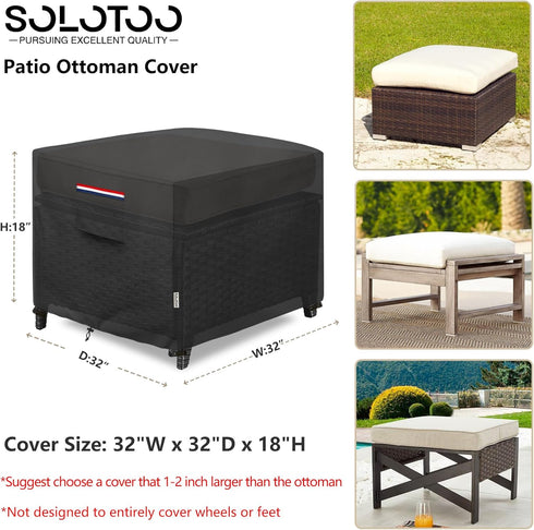 32W 32D 18H Inches Patio Ottoman Cover Waterproof Heavy Duty Square Outdoor Ottoman Covers, x x Patio Furniture