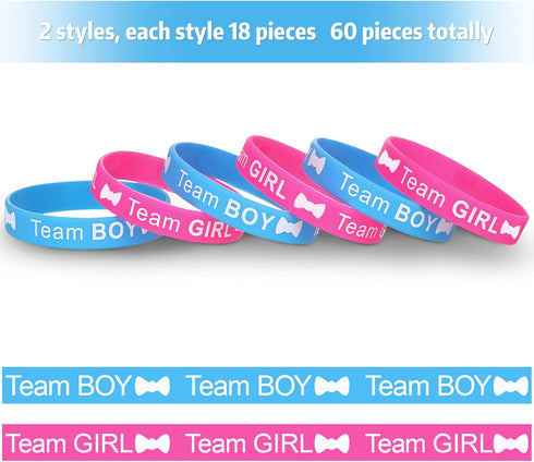 WILLBOND 72 Pcs Gender Reveal Decorations - 36 Team Boy or Girl Pins & 36 Bracelets for Baby Shower Games