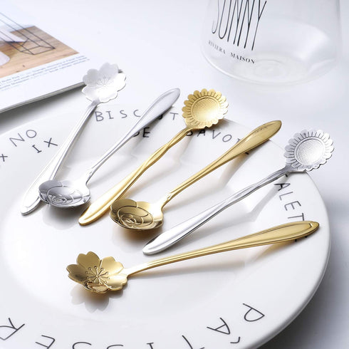 12-Pack Flower Spoons by IRONX, 18/0 Stainless Steel, Creative Cute Tableware, Mini Teaspoon Dessert Spoons