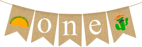 Rainlemon ONE High Chair Banner Mexican Jute Burlap Cinco De Mayo Taco Cactus