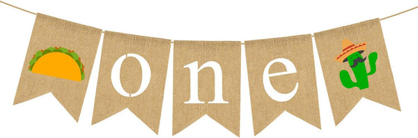 Rainlemon ONE High Chair Banner Mexican Jute Burlap Cinco De Mayo Taco Cactus