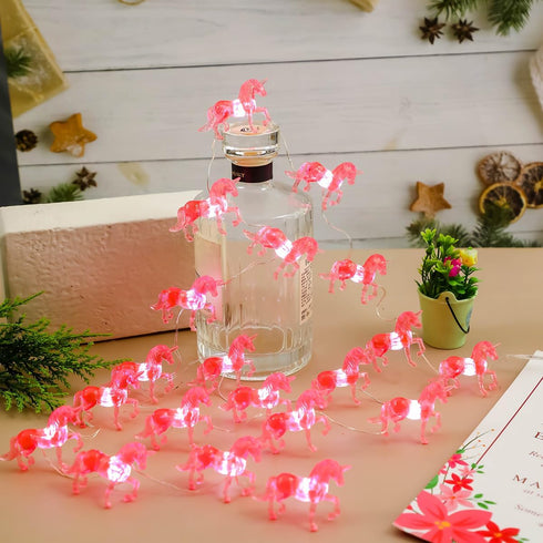 8.5 20LED Unicorn Night Lights Pink String Lights Cute Fairy Lights Unicorn Horse Gifts USB Plug in or Battery Power