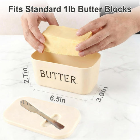 Piunaoa Countertop, White Butter Dish with Lid & Knife - Food-Grade Plastic Container, Large Capacity Holder
