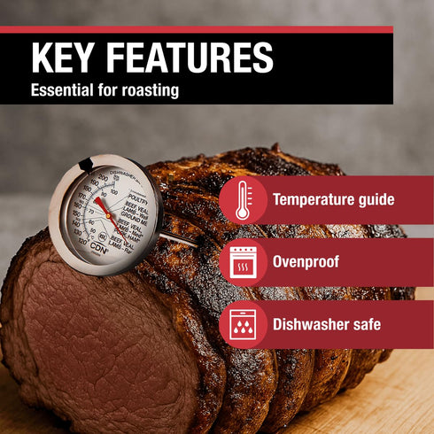 CDN Ovenproof Meat Thermometer, NSF Certified Pro Accurate, 2" Dial, Waterproof, Easy-to-Read