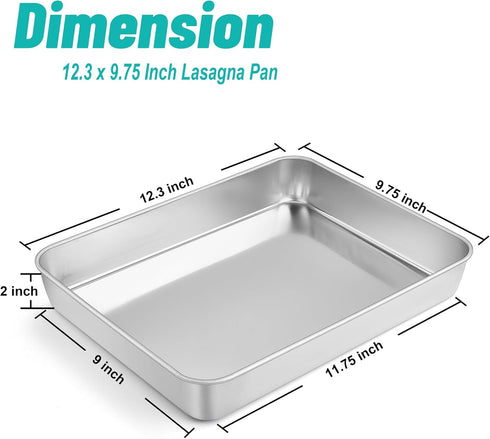 TeamFar Lasagna Pan, 12.3’’ x 9.75’’ x 2’’, Heavy Duty Stainless Steel Casserole Pan for Baking, Dishwasher Safe