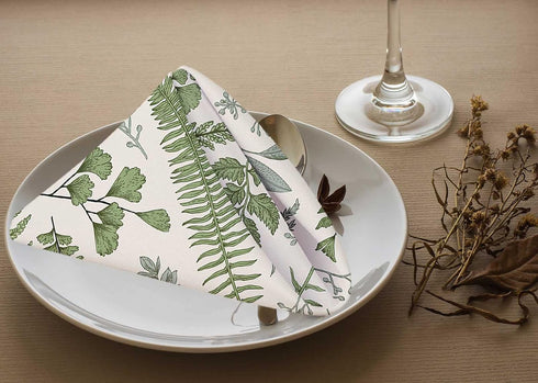 Leaves and Herbs Cloth Napkins Set of 4, Vintage Style Washable Dinner Napkins