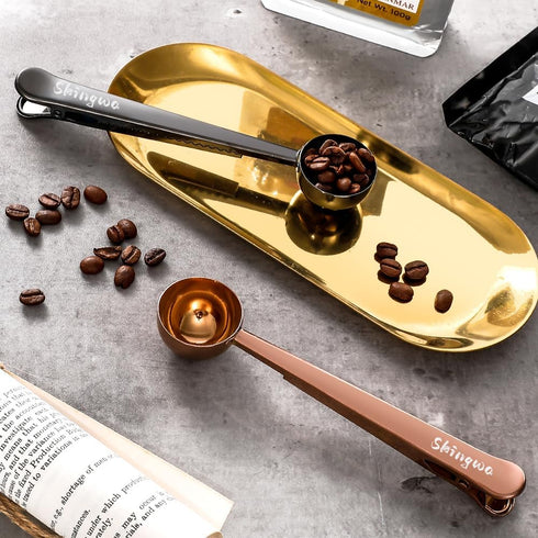 Skingwa 20ml Golden Coffee Scoop with Bag Clip, Multi-Function Milk Powder Measuring Spoon