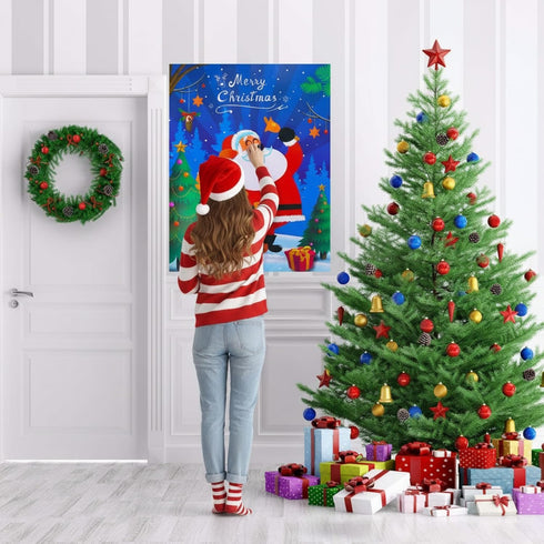 SKYLETY Christmas Party Games Pin The Nose Game on Santa Claus Fun Xmas Blindfold Party Games for Family Friends