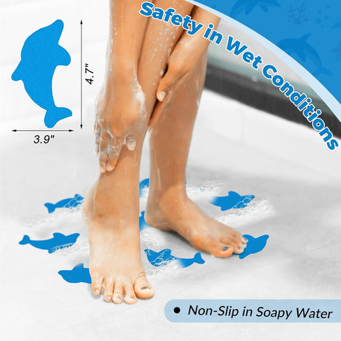 Pack 12 S&X Bathtub Non Slip Stickers,Grippy Dolphin Adhesive Treads Fine Gritty Textured Surface of Shower Floor Non