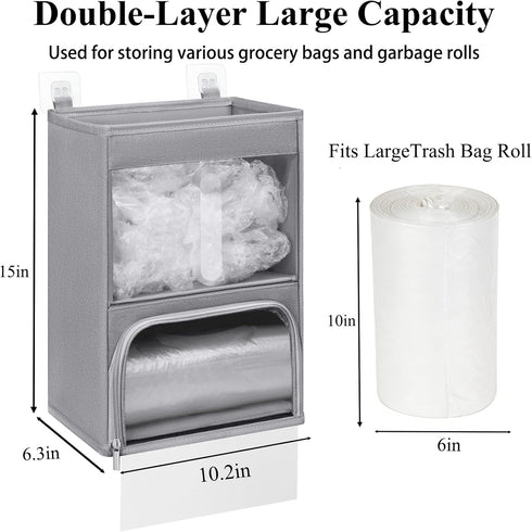 Quoyiyo 2-in-1 Plastic Bag Holder with Clear Window, Large Grocery Bag Holder and Trash Bag Dispenser with Easy-Access