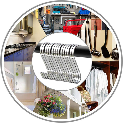 YourGift 20 Pack Flat S Hooks - Stainless Steel 3 inches S Shaped Hanging Hooks for Kitchen, Bathroom, Office