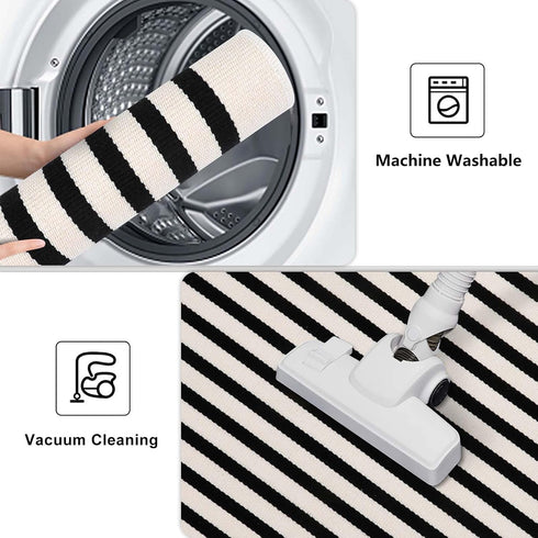 Collive Black and White Striped Door Mat, 27.5" x 43.3", Reversible Washable Front Porch Rug for Indoor Outdoor