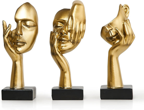3 Pcs Gold Thinker Statues Sculptures for Home Decor, Golden Statues Table