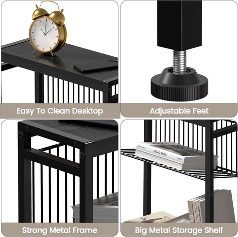 3-Tier End Table for Small Space, Narrow Side Table with Magazine Holder, Nightstand, Skinny Snack Couch Table