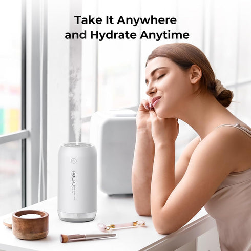 Portable Mini Humidifier, 350ml Quiet Small Cool Mist USB Personal Desktop Humidifier for Bedroom and Office