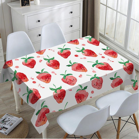 TKS MITLAN Summer 60 84 Inch 6-8 Red Strawberry Decorative Rectangle Tablecloth Fruits Strawberry Leaves Polyester
