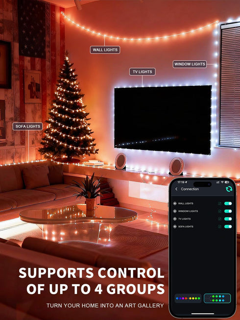 33Ft 12 Smart Fairy String Lights, DIY Twinkle Lights USB Port, Multicolor Warm White, App/Remote Control, Modes &Music