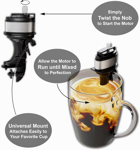 The Motor Mixer by HMC, Novelty Boat Motor Coffee Mixer, Mini Stirrer Toy for Cups, Mugs, & Glasses