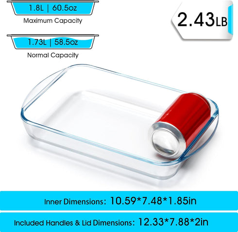 NUTRIUPS 1.8 Quart Glass Baking Dishes for Oven, Tempered Glass Lasagna Baking Dish, Rectangular Oven Safe Glass Baking Pan by NUTRIUPS