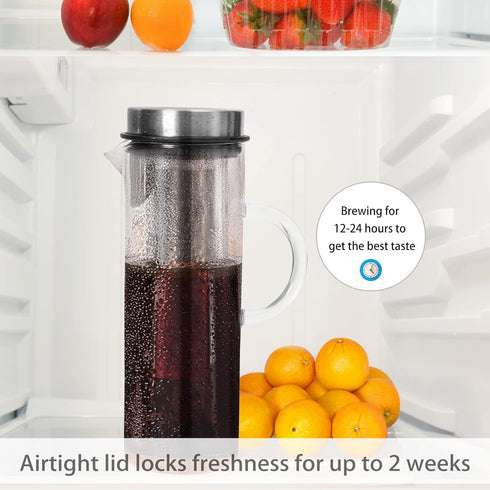 Deluxe Cold Brew Coffee Maker, 44oz/1300ml with Removable Stainless Steel Filter (Stainless Steel)