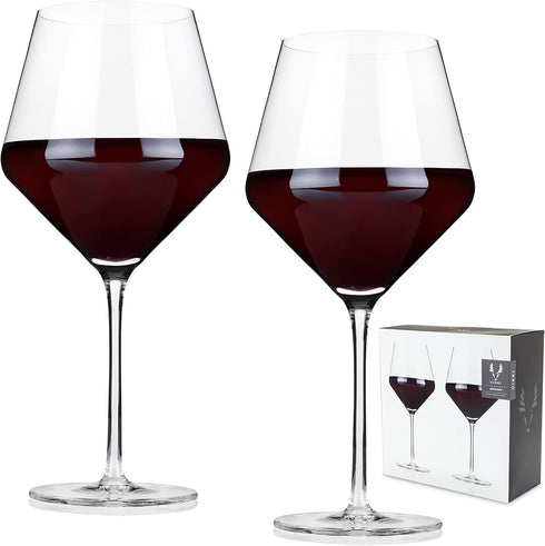 Viski Raye Angled Burgundy Glasses Set of 2 - Premium Crystal Clear Red Wine Gift Set, 21 oz