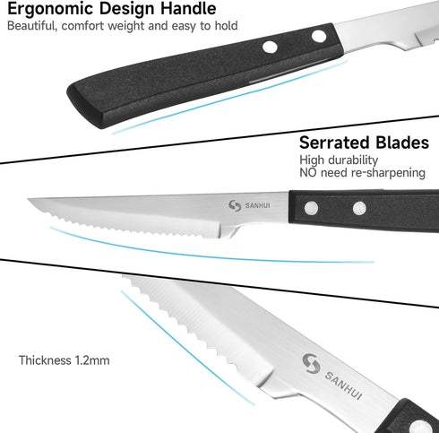 Steak Knife Set of 4, German Stainless Steel Serrated Steak Knives