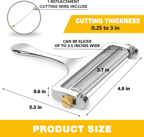 TOPULORS Wire Cheese Slicer, Stainless Steel Handheld Cheese Cutter for Mozzarella, Cheddar, Gruyere, with 1 Extra Wire