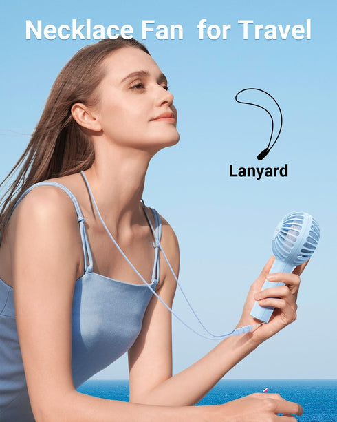 SWEETFULL Mini Portable Fan, Powerful Handheld Rechargeable Fan, 3 Speeds Personal Small Hand Fan for Travel, Light Blue