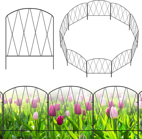 YBING 10 Pack Decorative Garden Fence, 11Ft (L) x 16in (H) Rustproof Arched Metal Border for Flower Bed Landscape