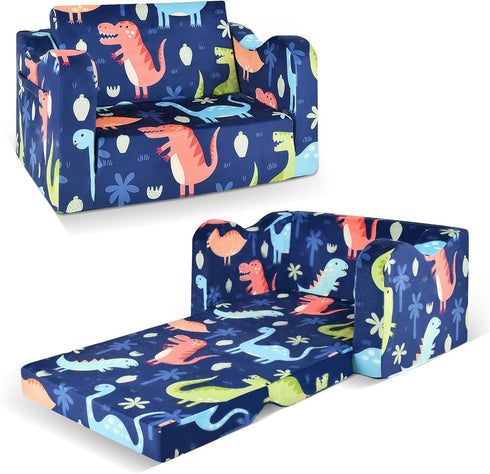 Kids Couch Sofa Toddler Sofa Dinosaur 2-in-1 Foldable Toddler Couch Bed Flip