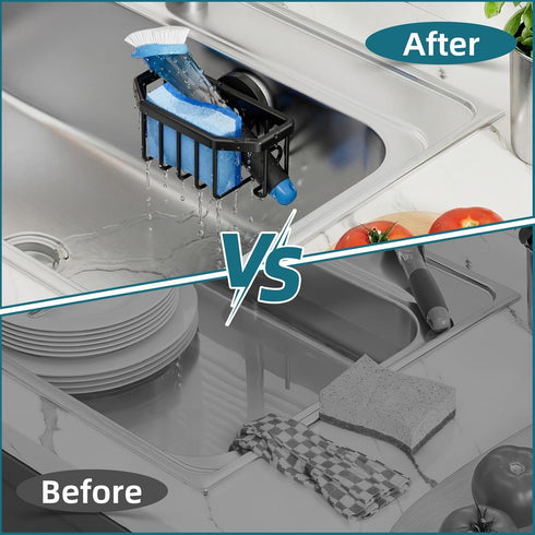 TAILI Sink Caddy with Strong Suction Cup, Sponge Holder for Kitchen Sink Organizer, Removable Sponge Caddy Inside Sink