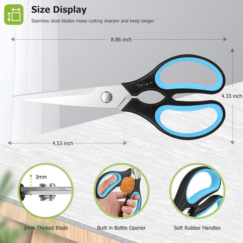 iBayam Kitchen Scissors 2-Pack, 9 Inch Heavy Duty Shears, Dishwasher Safe, Stainless Steel Sharp Cooking Scissors