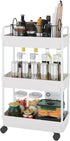 Rolling Storage Cart 3 Tier Organizer Mobile Shelving Unit Storage Rolling Utility Cart with Wheels for Kitchen Bathroom Laundry,White by Buzowruil