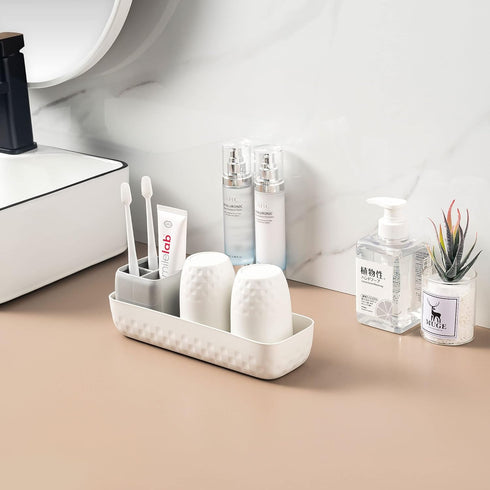 Toothbrush Holder for Bathrooms, Countertop Organizer with 3 Slots for Toothbrush Storage, Tooth Brushing Cup Caddy