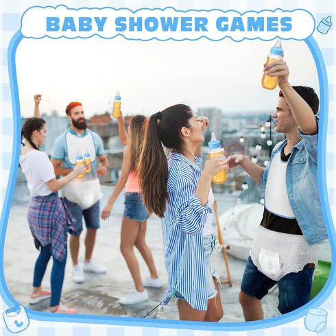 6 Sets Bottle Chug Baby Shower Games Juegos Para Plastic Baby Bottles Bibs Disposable Diapers Gender Reveal Games Baby