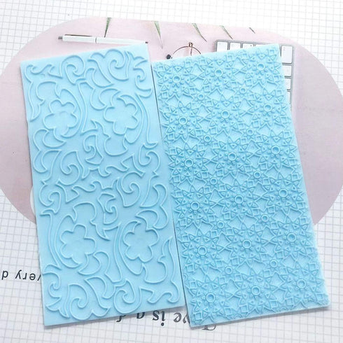 6 Pack Fondant Impression Mat Set, Cake Decor Mold Set for Embossed Tree Bark/Flower/Cobblestone Design