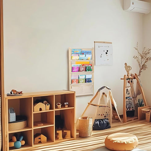 4-Tier 4 YEXEXINM Wood Wall Mounted Kids Bookshelf, Wall Mounted Montessori Kids Bookshelf, Tier Book Display,Floating
