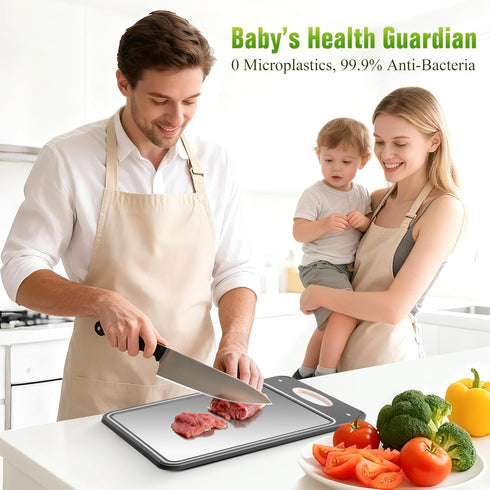 Titanium Cutting Boards for Kitchen - Katuchef Non Toxic Double Sided Metal for Meat/Fish & Wheat Straw PP
