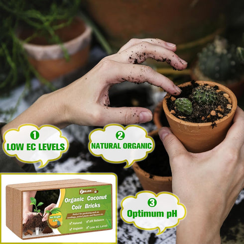 ZeeDix 2 Pcs 100% Organic Coconut Coir Brick, Compressed, Low EC & pH Balance for Plants Gardening Herbs