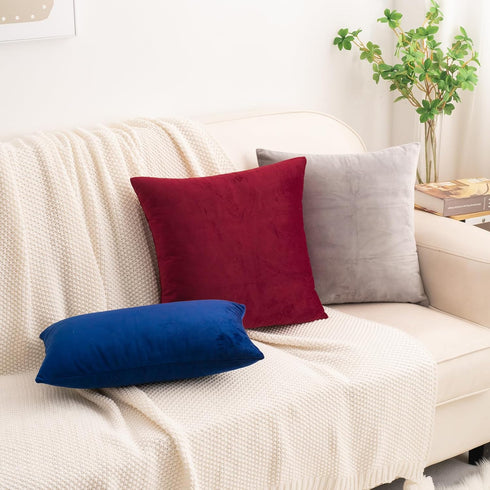 HWY 50 Burgundy Red Velvet Throw Pillow Covers, 20x20 Inch, Pack of 2 Soft Cozy Decorative Cushion Cases