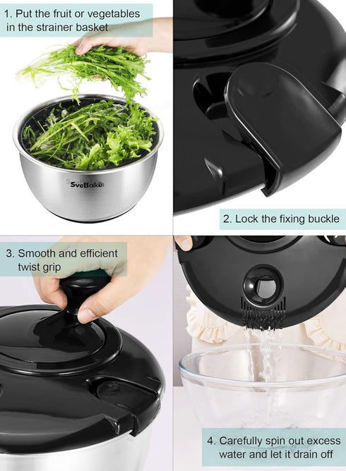 Stainless Steel Salad Spinner, Large Vegetable Washer with 4.2 Qts Bowl, Lettuce Cleaner and Dryer